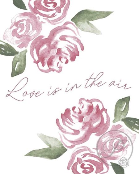 PLUM ROSES LOVE IS IN THE AIR WATERCOLOR WALL ART