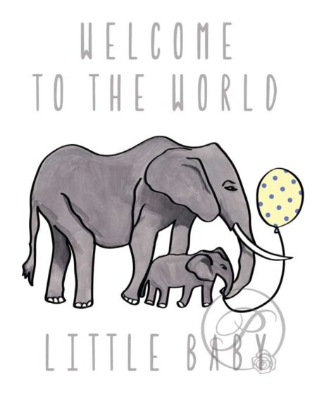 WATERCOLOR ELEPHANT TO WORLD BABY WALL ART