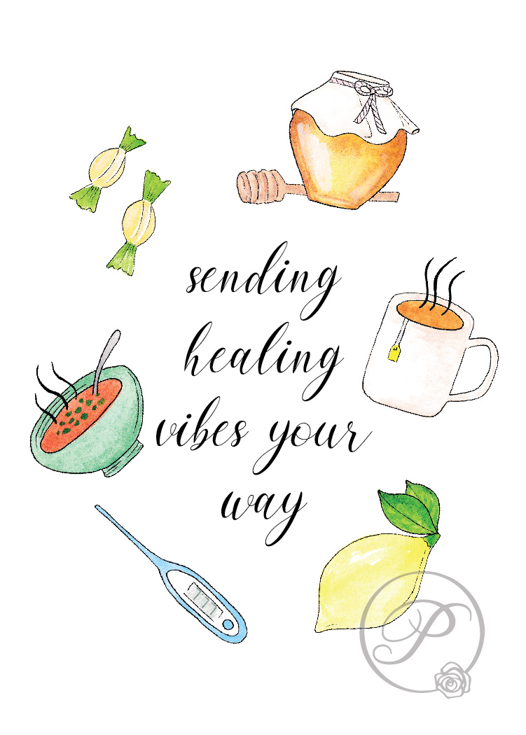 Watercolor Icons Sending Healing Vibes Your Way Greeting Card, Get