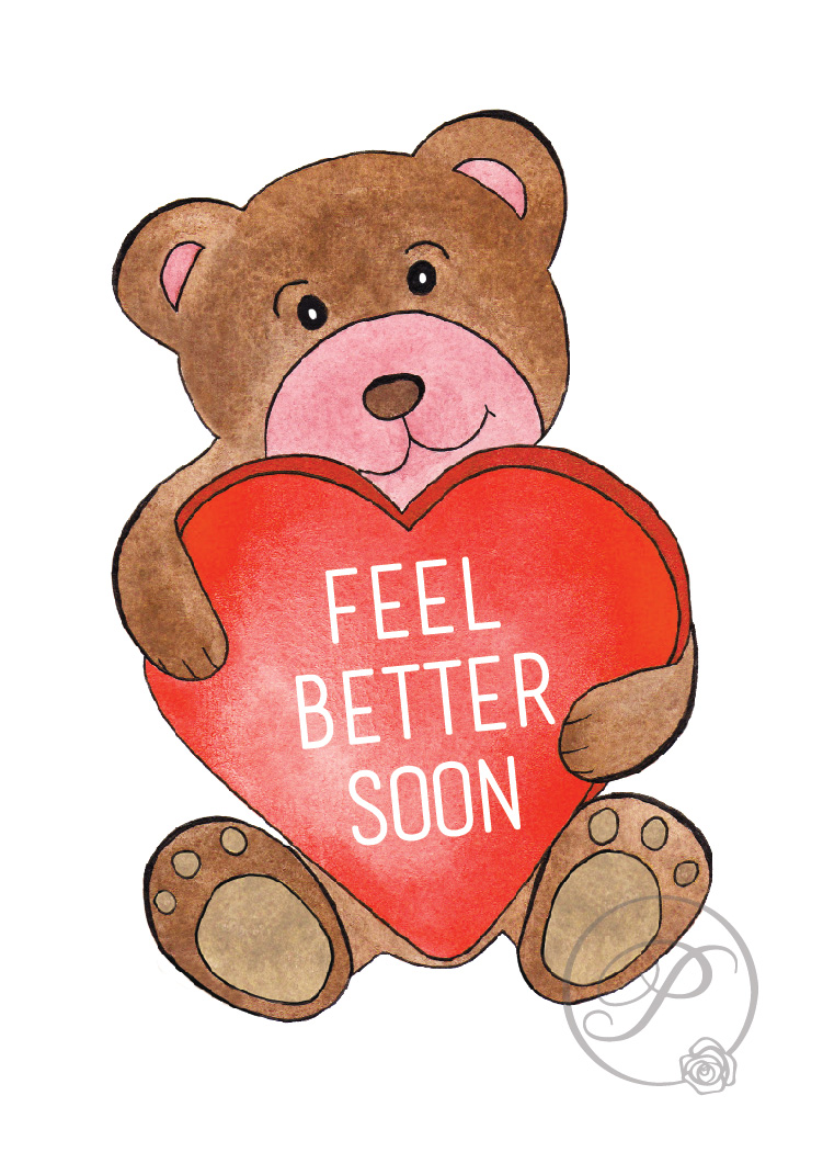 Watercolor Teddy Bear And Heart Feel Better Soon Greeting Card, Get Well  Soon Greeting Cards, Feel Better Soon Greeting Cards